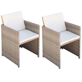 Outdoor dining chair set of 2 beige poly rattan, steel, polyester