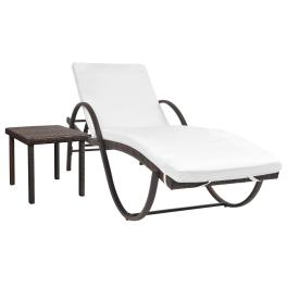 Sun lounger set of 3 brown pe rattan standard sun lounger