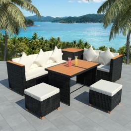 Outdoor dining set black with cream white cushions