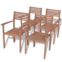 Stackable chair set of 4 warm teak smooth teak hardwood standard