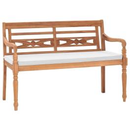 Outdoor bench brown, white teak wood, cotton 2-seater durable