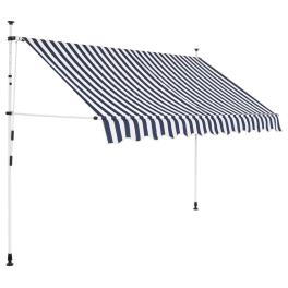 Retractable awning blue and white stripes polyester with pu coating