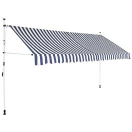 Retractable awning blue and white polyester with pu coating, steel