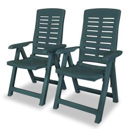 Garden chair set of 2 green plastic standard foldable