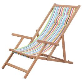 Beach chair multicolor eucalyptus wood and polyester fabric