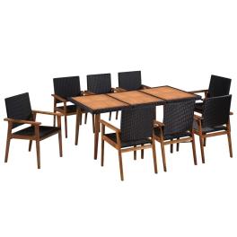 Dining set black and brown pe rattan large seats many