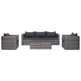 Sofa set grey pe rattan, powder-coated steel, glass medium