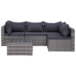 Sofa set grey pe rattan, powder-coated steel, glass 5 piece