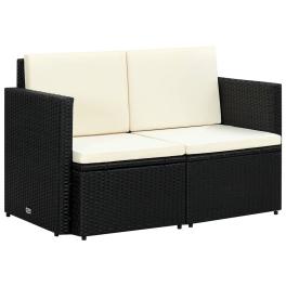 Sofa black pe rattan 46.5 in x 25.6 in x 29.1 in removable covers