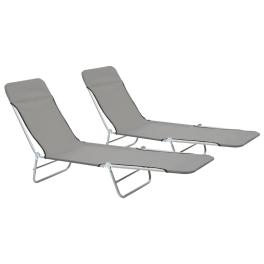 Sunlounger set of 2 grey powder-coated steel