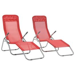Sunlounger set of 2 red textilene, powder-coated steel standard