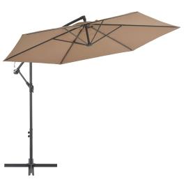 Cantilever umbrella taupe polyester, metal large tiltable