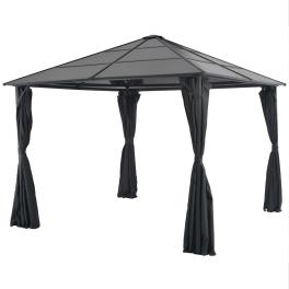 Gazebo with curtain aluminum 9.8'x9.8' black