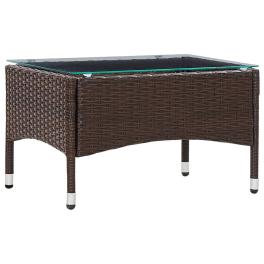 Outdoor table brown pe rattan, glass 23.6x15.7x14.2 in durable