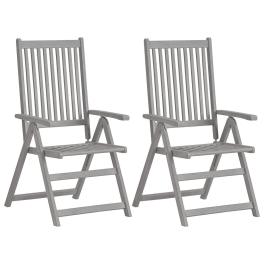 Garden chair set of 2 grey solid acacia wood standard foldable