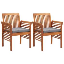 Dining chair set of 2 brown frame, dark grey cushion