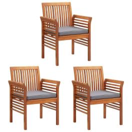 Dining chair set of 3 brown frame, dark grey cushion