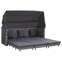 Extendable 3-seater sofa bed with roof poly rattan gray