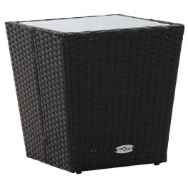 Tea table black 16.3"x16.3"x16.9" poly rattan and tempered glass