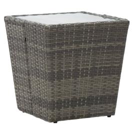 Tea table grey and transparent pe rattan, steel, tempered glass