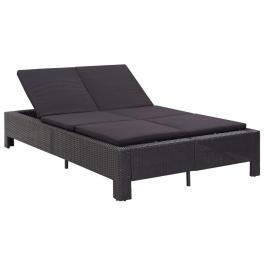 Sunbed black pe rattan 78.7 in x 21.7 in x 2.4 in for cushions