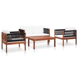 Garden lounge set natural wood color solid acacia wood, rope medium