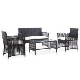 Garden lounge set black poly rattan medium removable covers