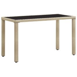 Outdoor dining table beige pe rattan and steel with tempered glass