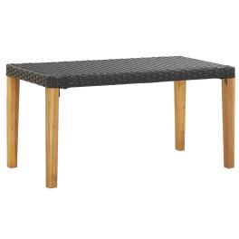 Garden bench black poly rattan and solid acacia wood medium