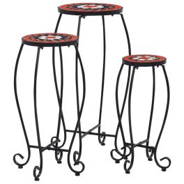 Table set of 3 terracotta and white iron tube and ceramic tile