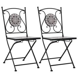 Garden chair set of 2 grey powder-coated steel and ceramic