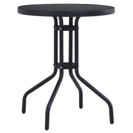 Garden table black powder coated steel, silk print glass 23.6 in