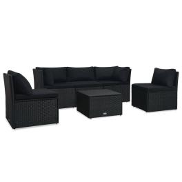 Sofa set black poly rattan, powder-coated steel standard