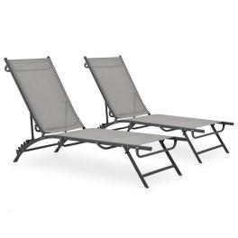 Sun lounger grey steel, textilene adjustable armrests sun lounger