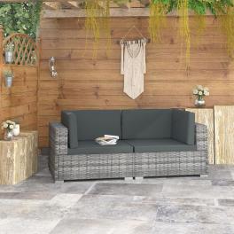 Patio sofa gray poly rattan + dark gray cushions pe rattan medium