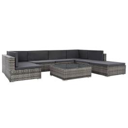 Patio sofa set set of 8 grey rattan pe (polyethylene) rattan