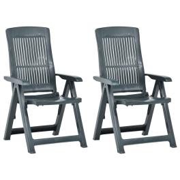 Garden chair set of 2 green plastic standard foldable