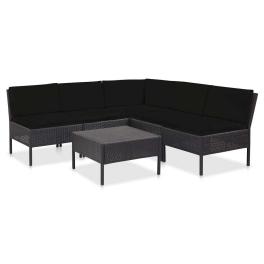 Garden lounge set black poly rattan, powder-coated steel