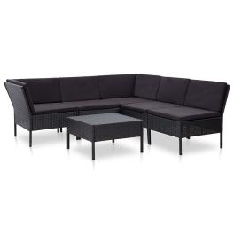 Garden lounge set black pe (polyethylene) rattan, powder-coated steel