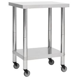 Kitchen work table with wheels 23.6"x17.7"x33.5" stainless steel