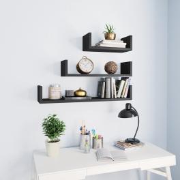 Shelf set of 3 gray engineered wood various sizes up to 23.6 in