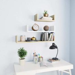 Shelf set of 3 white engineered wood large, medium, small