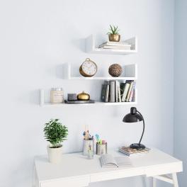 Shelf set of 3 high gloss white engineered wood