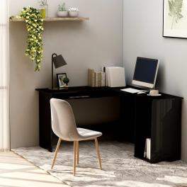 Corner desk high gloss black engineered wood 47.2x55.1x29.5 in