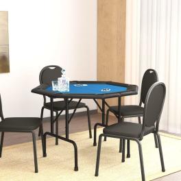 Poker table blue engineered wood, felt, artificial leather, steel
