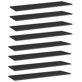 Shelf set of 8 high gloss black engineered wood 39.4x11.8x0.6 in