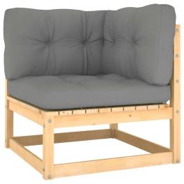Corner sofa pinewood and grey solid pinewood and 100% polyester