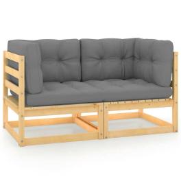 2-seater sofa gray solid pine wood, 100% polyester medium modular