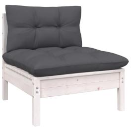 Patio middle sofa with cushions white solid pinewood
