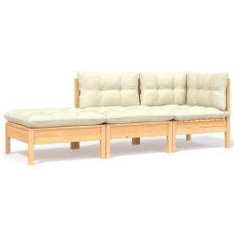 Garden lounge set set of 3 cream, natural wood